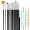 Elalove 20 Pennelli per Nail Art, pennelli per gel con strumento dotting, pennelli per costruzione gel UV, pennelli per unghie acriliche e liner, per Nail Art fai-da-te - Nero