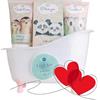Accentra - I Love You Set da bagno e doccia con profumo di vaniglia - Set regalo per donne per compleanno e San Valentino - Set per la cura del benessere 5 pezzi con mini vasca decorativa
