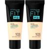 Maybelline New York Fit Me Matte+Poreless Fondotinta Opacizzante, 105 Natural Ivory (Confezione da 2)