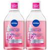 NIVEA Rose Care Acqua Micellare Bifase 400 ml, Struccante viso e occhi con Olio e Acqua di Rose Bio efficace sul trucco waterproof, Detergente viso, occhi e labbra per pelli secche e sensibili