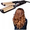 Huslog Ferro Arricciacapelli 3 Barre per Beach Waves, Piastra Onde Professionale in Ceramica, 3 Temperature 100-200°C, Riscaldamento Rapido, Cavo Girevole 360°, Nero/Champagne