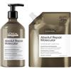 L'Oréal Professionnel Paris L'Oréal Professionnel Shampoo Ristrutturante, Per Tutti i Tipi di Capelli Danneggiati, Aiuta a Riparare i Danni e Ripristina la Forza, Senza Solfati, Absolut Repair Molecular, 500 ml + Ricarica 500 ml