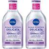 NIVEA MicellAIR 5in1 Acqua Micellare Delicata 400 ml, Struccante viso e occhi dall'azione lenitiva, Detergente viso pelle sensibile per una detersione profonda e delicata (Confezione da 2)