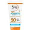 Garnier Ambre Solaire, Advanced Sensitive Kids Latte Protettivo Ultra-Leggero. Protezione molto alta per la pelle sensibile dei bambini, SPF50+, 50ml