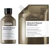 L'Oréal Professionnel Paris Kit L'Oréal Professionnel Shampoo Ristrutturante, Per Tutti i Tipi di Capelli Danneggiati, Aiuta a Riparare i Danni e Ripristina la Forza, Absolut Repair Molecular, 300 ml + Ricarica 500 ml