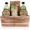 Accentra - Set regalo "OLIVE" in un cesto decorativo in legno, set da bagno, SPA e doccia, fragranza all'oliva, set regalo da 6 pezzi, ottimo regalo per compleanno o San Valentino