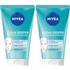 NIVEA Clean Deeper Gel Scrub Viso Quotidiano 150 ml, Esfoliante viso per brufoli e punti neri, Scrub viso donna e uomo antibatterico con estratto di magnolia e acido lattico (Confezione da 2)