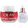 Olay Niacinamide + SPF30 Crema Idratante Giorno 50 ML e Super Siero 5 Vantaggi in 1, 14 ml Confezione da 2 pezzi. Pelle più solida e idratata