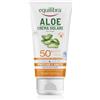 equilibra Solari, Aloe Crema Solare SPF 50+ Travel Size, con Aloe Vera, Vitamina C ed E, Olio di Argan, Olio di Cocco e Burro di Karité, Per un'Abbronzatura Sana e Naturale, Water Resistant, 75ml