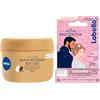 NIVEA Crema Corpo Burro di Cacao 250 ml e Labello Bridgerton Limited Edition Rose Meringue 4.8 g, Skincare kit con crema corpo idratante per pelle secca e balsamo labbra colorato con aroma di Rosa