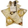 Accentra - Set doccia da donna FESTIVE in cestello metallico oro - Set di 3 pezzi con lozione a mano e per il corpo, spugna da bagno e rete - Set regalo per compleanno e Natale