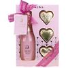 Accentra Set da bagno SALSA ESSENCE OF BEAUTY per donne, schiuma in bottiglia di champagne, 3 bombe da bagno, fragranza Rosa e Fiore di Ciliegio, scatola regalo, lusso per donne