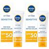 NIVEA SUN Crema UV Viso Sensitive SPF50 50 ml, Crema solare viso 50 per pelli sensibili, Protezione solare viso contro le allergie solari, Crema viso SPF 50 senza profumo dalla texture leggera