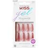 kiss new york KISS Gel Fantasy Magnetic West Coast Corallo metallizzato lungo a forma di bara di mandorla, 28 unghie finte a pressione di qualità da salone da incollare, fai da te, 2 g di colla per unghie, 1