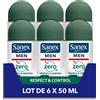 SANEX - Deodorante a sfera 0% Men Respect & Control - Deodorante da uomo - Efficienza 24 ore - Senza alcool, senza sali di alluminio - Confezione da 6 Roll-On da 50 ml