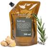 Jean & Len Sapone per le mani Rosemary & Ginger pulisce le mani stressate, per uso quotidiano, sapone liquido in confezione di ricarica, senza parabeni, siliconi e microplastica, 500 ml