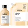 L'Oréal Professionnel Paris Kit Shampoo + Ricarica Professionale per Capelli Secchi e Danneggiati, Formula Ristrutturante, Meno Danni, Absolut Repair, 300ml + 500ml