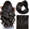 SUYYA - Extension per capelli lisci a doppia trama, con clip, 40,6 cm, 120 g, 7 pezzi, nero naturale (40,6 cm #1B nero sporco)