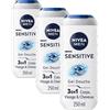 NIVEA MEN Gel doccia Sensitive 3 in 1 (1 x 250 ml), gel doccia uomo per pelle sensibile, detergente delicato per corpo, capelli e viso, sapone doccia con estratto di bambù (Confezione da 3)