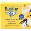 Le Petit Marseillais Sapone Extra Soft Vaniglia - Set di 4 x 100 g