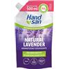 Handsan Hand san Sapone liquido lavanda naturale in sacchetto di ricarica | con olio di lavanda naturale | lavaggio delle mani e pulizia del viso | ricetta senza microplastica | pH neutro e vegano | 500 ml