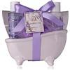Accentra - Set doccia da donna LaVENDEL in bella vasca da bagno in ceramica - Set di 3 pezzi con gel doccia, lozione per il corpo e spugna a rete - Set regalo per compleanno, San Valentino