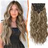 BARSDAR Clip in Extension Capelli, 6PCS Lunga Ondulati Riflessi Balayage Posticci Clip in 50cm Naturale Finta Sintetici Posticci Capelli Extension per Donna (Cenere Marrone & Biondo)