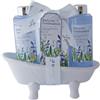 Accentra LAVENDEL - Set da bagno in vasca da bagno in ceramica, con gel doccia da 140 ml, 140 ml, bagnoschiuma, 50 g, profumo: lavanda e salvia - viola/bianco