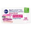 NIVEA - Salviette struccanti 3 in 1 - Efficacia impermeabile - Viso, Occhi, Labbra - Morbidezza & Idratazione - Pro-Vitamina B5 & Idrramina - Fibre Di Origine Vegetale - Pelle Secca - x 20
