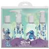 Disney - Kit per aereo Stitch con 4 flaconi da 50 ml - Spray, clip, pompa, flip - Kit da viaggio per aereo trasparente conforme alla cabina - Accessorio ufficiale di Lilo & Stitch