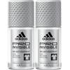 Adidas, PRO Invisible Deodorante Roll-on Anti-traspirante Uomo, 48 Ore di Protezione, Formula Vegana e Senza Alcol, 50ml (Confezione da 2)
