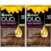 Garnier Olia Tinta Capelli, Colorazione Permanente Senza Ammoniaca, Fragranza Delicata, Copre il 100% dei Capelli Bianchi, Oli di Fiore di Origine Naturale, Castano Chiaro Cioccolato (Confezione da 2)