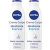 NIVEA Crema Corpo Idratante Express 250 ml, Crema idratante corpo 72h arricchita con Acido Ialuronico Puro, Minerali Marini e Siero Nutrimento Intenso, Crema corpo idratante pelle secca o normale