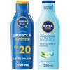 NIVEA SUN Cofanetto con Crema Solare Protect & Hydrate SPF 20 200 ml e Latte Doposole Hydrate 200 ml, Crema solare 20 idratante 24h e dopo sole lenitivo per la pelle abbronzata - Kit Esclusiva Amazon