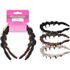 Brushworks Ribbon Zig Zag Headbands 3 Pack - 90s Inspired Ribbon-Wrapped Hairbands in Black, Brown & Beige, Satin, Ruched, Comfortable, Stylish & Secure Everyday Hair Accessories