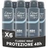Dove Men Care, Deodorante Uomo Spray, Profumazione Classica, Antitraspirante, Protezione Fino a 48 Ore, Profumazione Agrumata, Formula Delicata sul Microbioma della Pelle, 6 Pezzi da 150 ml