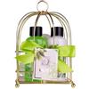 Accentra - Set doccia da donna in bellissimo cestello metallico - Set di 3 pezzi con gel doccia, lozione per il corpo e spugna da bagno - Set regalo benessere per compleanno, festa della mamma e San