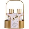 Accentra Set da bagno invernale Magic in cestino in metallo con maniglia, set regalo per donne con gel doccia, lozione per il corpo, bagnoschiuma e sali da bagno, fragranza Vanilla Musk, set natalizio