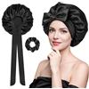 Elalove Cuffia Seta per Dormire, Bonnet Seta Capelli Ricci, Cuffia Raso Notte 42cm, di Colore Nero Grande con Cinturino Elastico Morbido per Cuidare I Capelli (1)