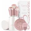 Luvia Cosmetics, Prime Vegan Pro - Candy, 7 Pennelli Da Trucco Con Contenitore Per Pennelli, Spugna E Tappetino Per La Pulizia Dei Pennelli Da Trucco, In Madreperla E Rosa Perla, Colore: Rosa