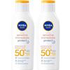 NIVEA SUN Crema Solare Sensitive Immediate Protect FP50+ in flacone da 200 ml, Latte solare con Aloe Vera e Antiossidanti, Protezione solare contro le allergie solari (Confezione da 2)