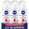 NIVEA Dry Comfort Deodorante antitraspirante (6 x 50 ml), deodorante da donna con protezione 72H, deodorante per donne con formula analcolica per tutti i tipi di pelle