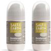 Salt Of the Earth Natural Deodorant Roll On by Amber & Sandalwood - Refillable, Vegan, Long Lasting Protection, Leaping Bunny Approved, Made in UK - 75ml (Confezione da 2)