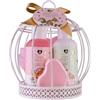 Accentra Set bagno ROMANTIC DREAMS in gabbietta con 125 ml docciaschiuma, 125 ml lozione corpo, 35 g bomba da bagno, 15 g spugna rete, regalo donna Natale, profumo rosa tè & velluto, rosa/oro