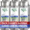 NaturVital - Confezione da 6 shampoo Silver, senza parabeni, naturale, capelli bianchi e grigi, matizzatore di capelli grigi, pigmento blu, per uominie donna, 6 x 250 ml