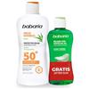 Babaria - Latte Solare Pelli Sensibili SPF50+ con Aloe Vera + Doposole Effetto Ghiaccio | Senza Allergeni | Testato Dermatologicamente | Resistente all'Acqua | Coral Friendly | Vegano | 200 ml+100 ml