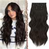 FESHFEN Extension per capelli con clip, 4 pezzi, capelli spessi, lunghi e ondulati, sintetiche a testa intera da donna, castano nero, 50,8 cm