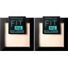 Maybelline New York Fit Me Matte&Poreless Cipria Opacizzante e Fissante, Pennello e Specchietto Inclusi, 105 Natural (Confezione da 2)