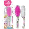Casalfe - (3466), Spazzola detangler + pettine, design unicorni e glitter, resistente all'asciugacapelli, trasparente glitterato