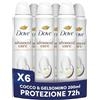 Dove Deodorante Spray Advanced Care Go Fresh Cocco e Fiori di Gelsomino, Formula Idratante e Delicata sulla Pelle, Senza Alcol, Pelle Asciutta Fino a 72 Ore, Deodorante Uomo e Donna, 6 Pezzi da 200ml
